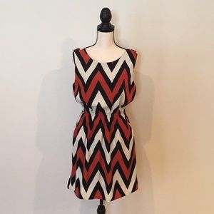 Papaya black beige and rusty orange lined dress
